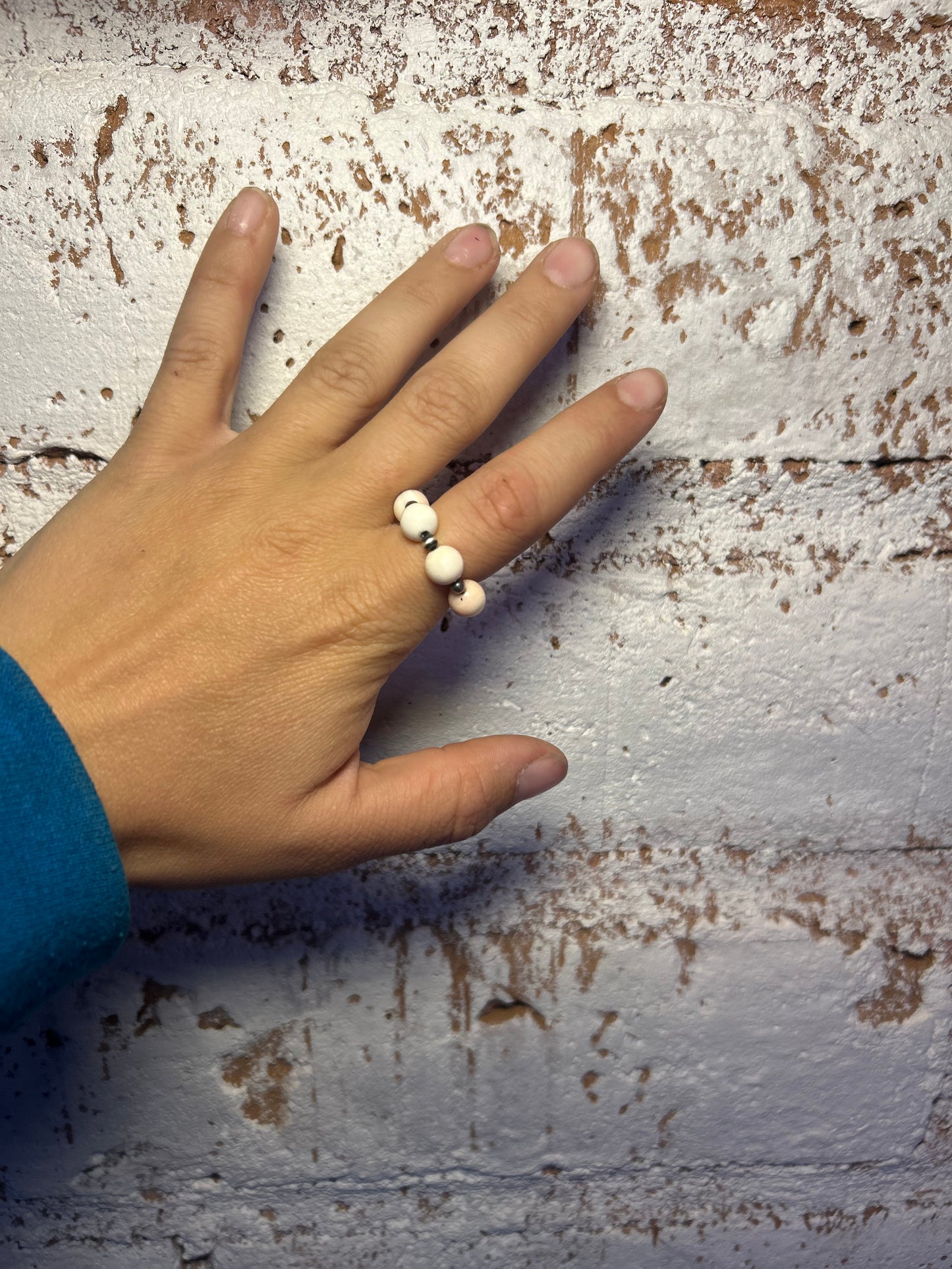 Pink Conch and Navajo Pearl stretch ring