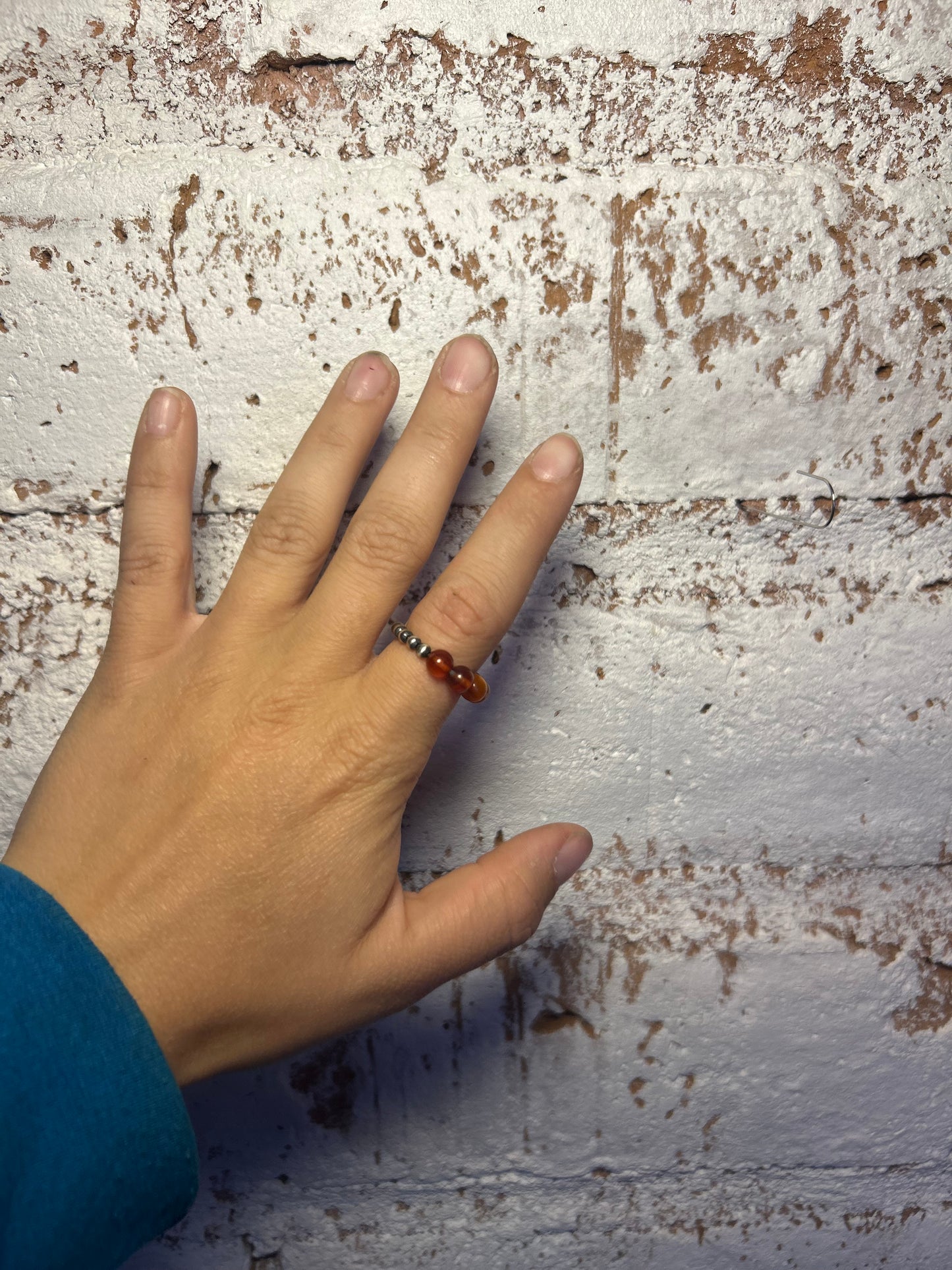 Amber and Navajo Pearl stretch ring